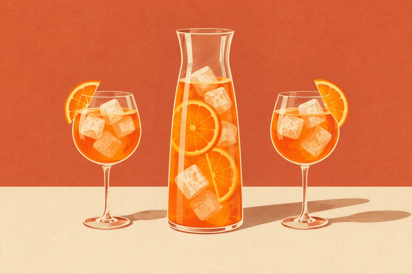 Alkoholfreien Aperol Spritz für mehrere Gäste in der Karaffe vorbereiten