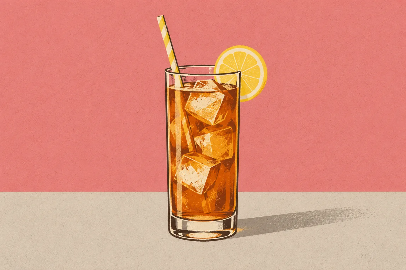 Long Island Ice Tea im hohen Longdrinkglas mit Eiswürfeln, Zitronenscheibe und Halm Long Island Ice Tea im hohen Longdrinkglas mit Eiswürfeln, Zitronenscheibe und Halm