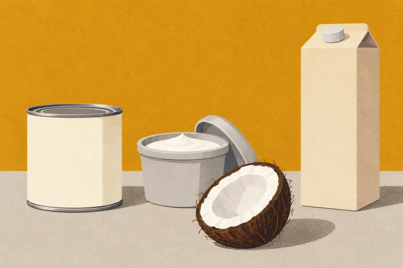 Piña Colada alkoholfrei ohne Sahne: Dose Kokosmilch, Becher Kokosjoghurt und eine Packung Pflanzensahne