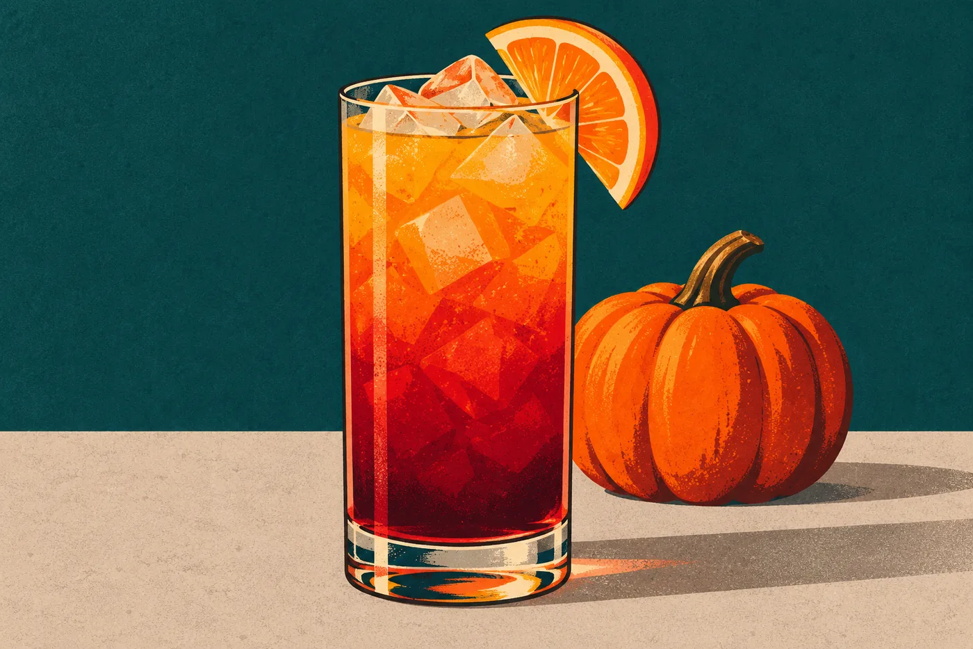 Drink mit orangerotem Farbverlauf zu den Halloween-Snacks Drink mit orangerotem Farbverlauf zu den Halloween-Snacks