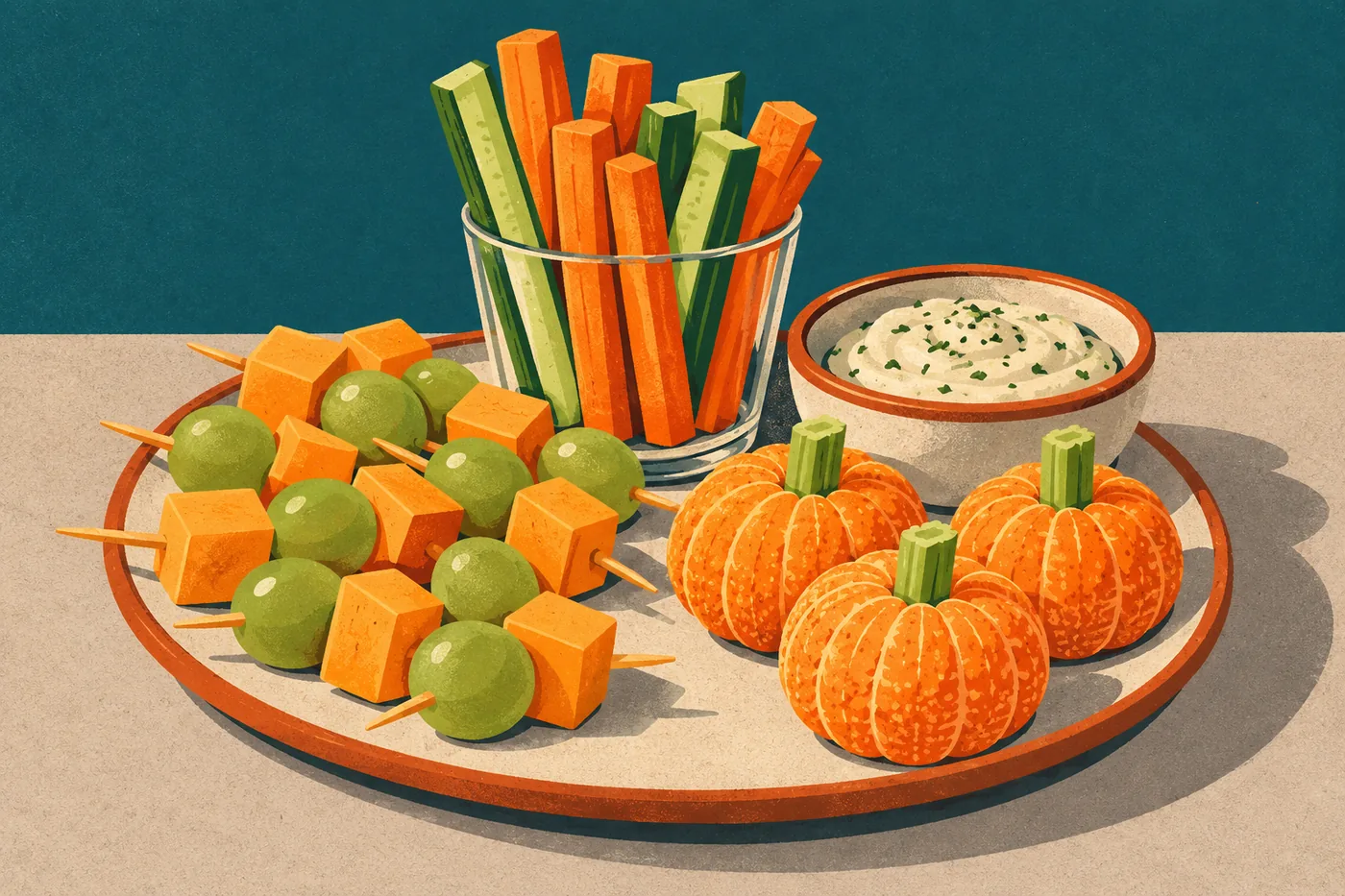 Halloween-Snacks für Kinder: Käsespieße, Gemüsesticks und Mandarinen-Kürbisse Halloween-Snacks für Kinder: Käsespieße, Gemüsesticks und Mandarinen-Kürbisse