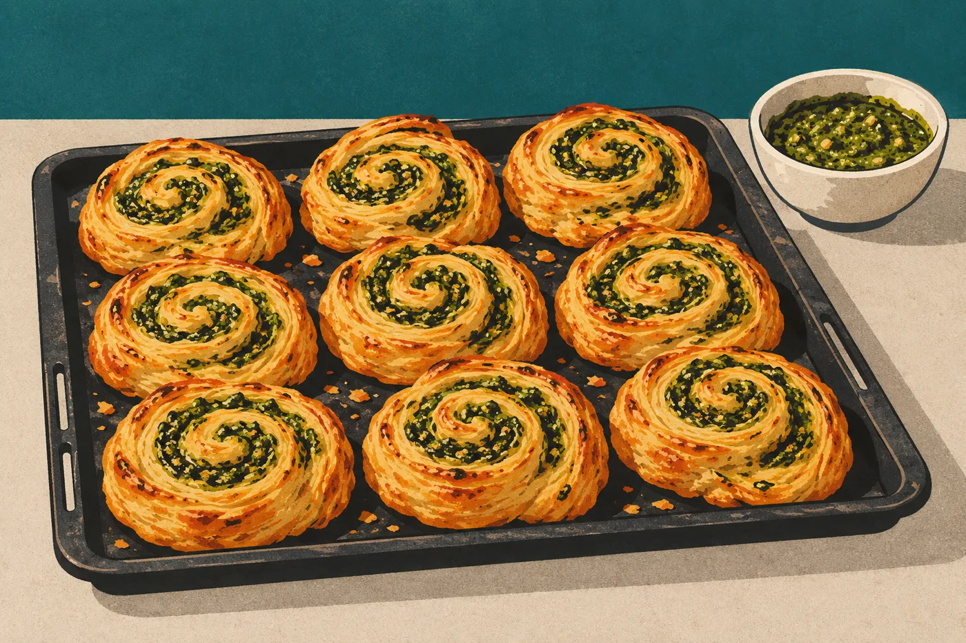 Blätterteig-Schnecken mit Pesto