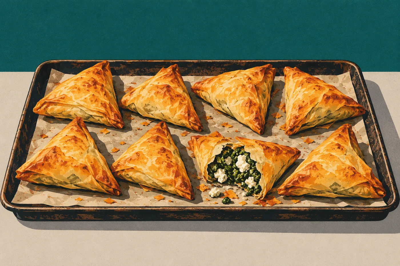 Blätterteigtaschen mit Spinat und Feta