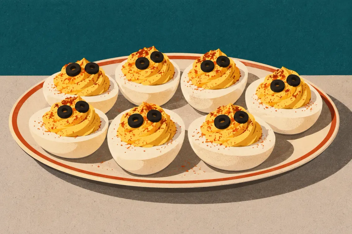 Halloween-Snacks: Geister-Eier mit Olivenaugen Halloween-Snacks: Geister-Eier mit Olivenaugen