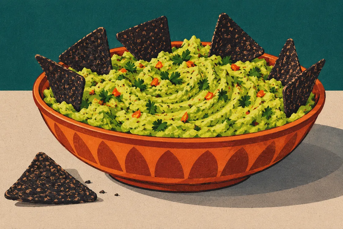 Halloween-Snacks: Sumpf aus Guacamole mit schwarzen Chips Halloween-Snacks: Sumpf aus Guacamole mit schwarzen Chips